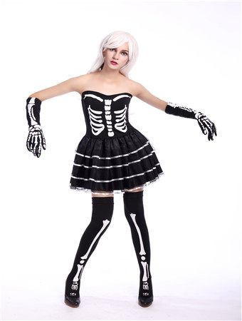 2017 6pcs Funny Cartoon Skull Bone Printed High Quality Sexy Dress M40254