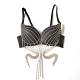 Rhinestone Suspender Tassel Vest Scrub Top Nightclub Stage Style Bra KN8373