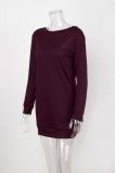 Women Long Sleeve Backless V Neck Lace Patchwork Sweater Dress M30413