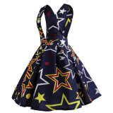 V Neck Print Backless Sexy Short Dress M30341