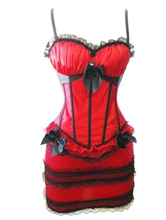 sexy red satin corset with skirt m1753B