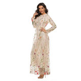 Lace Embroidery Ladies Partyl Dubai Sweet Flower Mesh Dress Women 21002