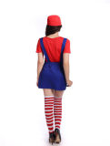 Mario Dress Cosplay Costume for adult with hat and stockings M40258