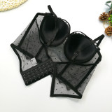 Black Polka Dot Corset Sexy Women Mesh Gauze Perspective Wipe Chest KN8055