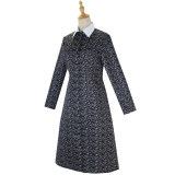 Halloween Wednesday Adams Family Costume Black Print Dress Cosplay YFZ411