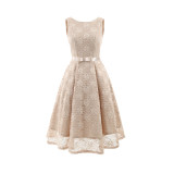 Round Collar Sleeveless Tulle Midlength Party Evening Print Formal Dress CD1607