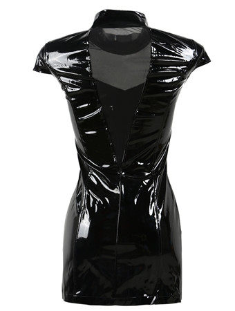 Sexy Mesh Patchwork Faux Leather Gothic Fetish Dress M7293