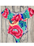 New style ruffle-shoulder  one piece colorful flower print swimwear 17076