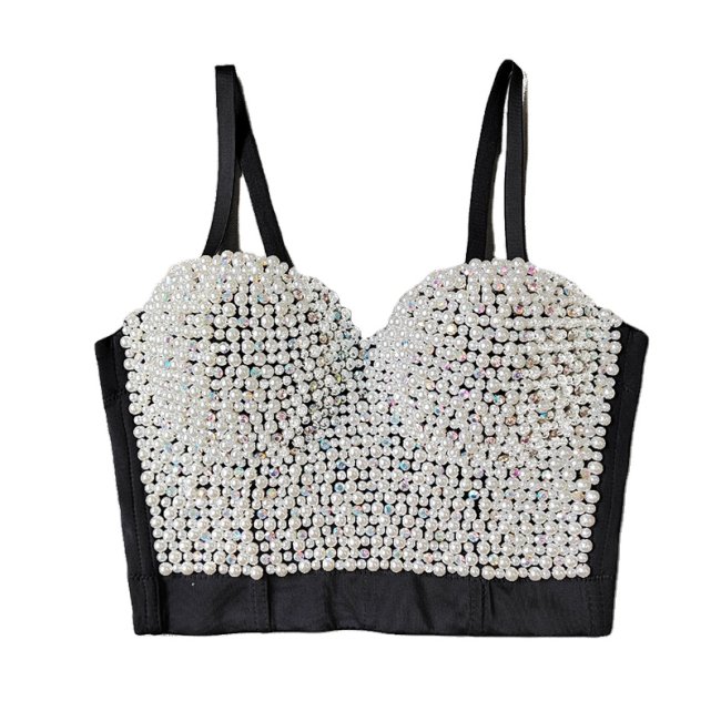 Pearl Suspender Short Shaped Top Nailed Beaded Colored Diamond Corset KN8156