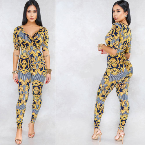 Fashion Women Floral Print Jumpsuit M8322