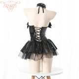 Women Imp Bat Patent Leather Witch Dress Costume Daemon Uniform Cosplay FSM096