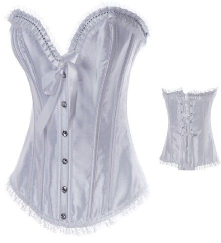 white satin corset with lace trimmed m1869A