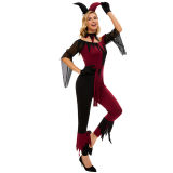 Red Sexy Circus Fancy Joker Clown Halloween Costume Cosplay M40763