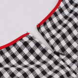 Women Retro Dress Black And White Check Belt Slimming Casual Dress 5039