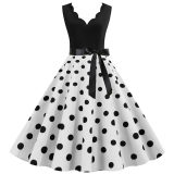 Burnt Polka Print Dot Office Wear Sleeveless V-neck White Dress JY14721