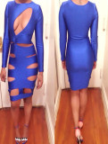 Three Colors Hollow Out Midi Bandage Bodycon Dress M3805