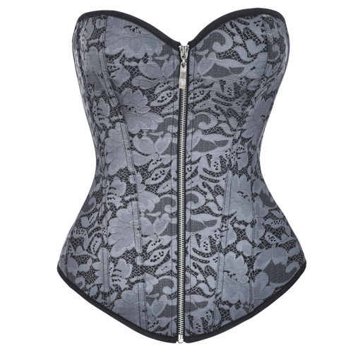 Women Sexy Jacquard Floral Overbust Corset With Zipper Bustier Top M1441