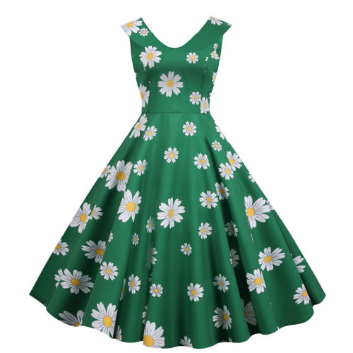 Print Casual Women Summer Doll Collar Slim Bohemian Dress JY15037