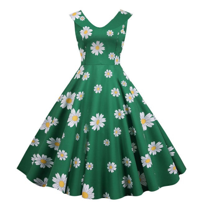 Print Casual Women Summer Doll Collar Slim Bohemian Dress JY15037