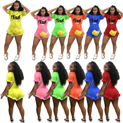 Ruffle Hem Shorts Two Piece Casual Set Women  M052