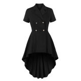 Vintage Short-Sleeved Women's Waist Slim-Fit Irregular Dress Black Witch Dress A9066