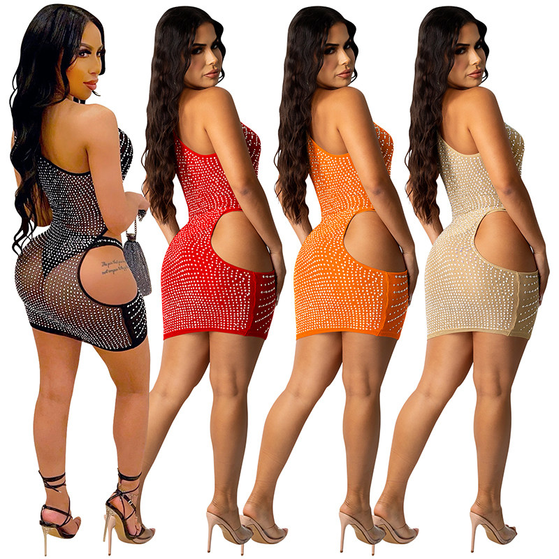 One Shoulder Skirt Evening Sexy Mesh Cut Out Dresses X5283