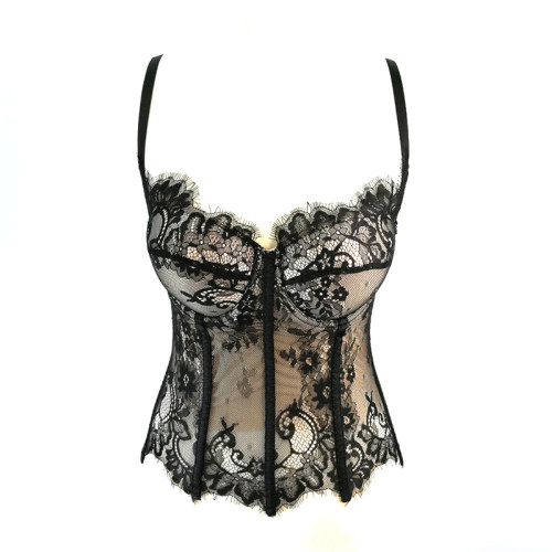 Black Lace Sexy Suspender Corset Slim Top Hollowed Out Chest Wrap KN8307