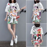 Casual Loose Cartoon Printed T Shirt Dress M8369