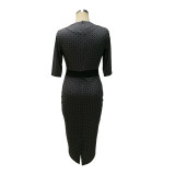 Semi-sleeved printed tight sexy high waist was thin ladies dress