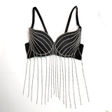 Rhinestone Suspender Tassel Vest Scrub Top Nightclub Stage Style Bra KN8373