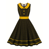 New Sstyle Women Lapel Polka Dot Color Contrast Vintage Swing Dress 3291