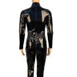 Women Sexy Wetlook Leather Catsuit Zipper Open Crotch Bodysuit XX6783