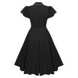 Contrast Color Christmas Formal Dovetail V-neck Puff Sleeves Dress CD1789