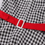 Women Retro Dress Black And White Check Belt Slimming Casual Dress 5039