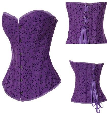 heart pattern purple satin corset m1850