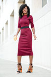 Semi-sleeved printed tight sexy high waist was thin ladies dress