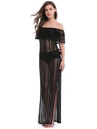 Woman Sexy See-Through Off Shoulder Summer Floor Length Beach Dresses M1028