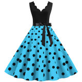 Burnt Polka Print Dot Office Wear Sleeveless V-neck White Dress JY14721