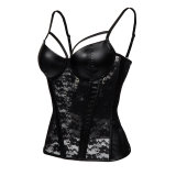 Women Black Leather Lace Patchwork Waist Trainer Corsets m1405