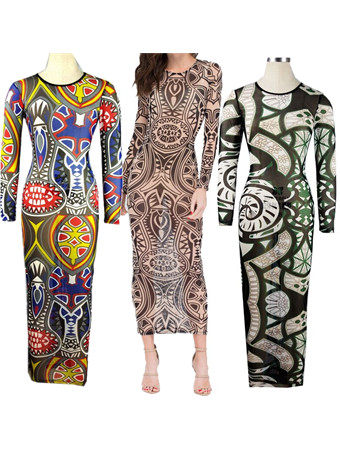 Newest Vintage Print Midi Dress M30130