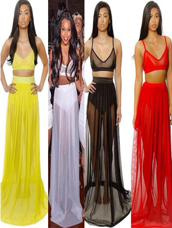 Four Colors Two Piece Bra Design Sleeveless Long Round Dress M3846