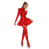 Long Sleeve Shiny Patent Leather Stage Nightclub One Piece Sexy Tight Leather Dress XX6391