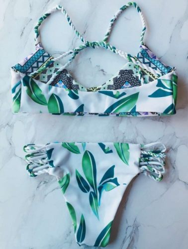 Summer  Beach handmade braid leaves sexy bikini double-sided printing swimsuit