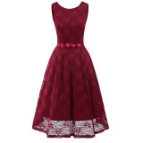 Round Collar Sleeveless Tulle Midlength Party Evening Print Formal Dress CD1607