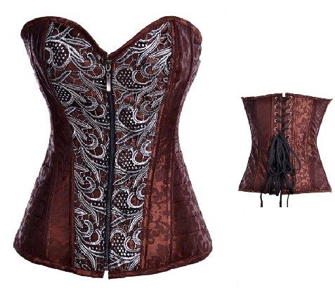 zipper front steel bone jacquard corset m1974
