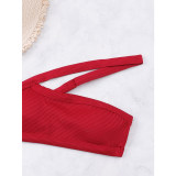 Women Sexy Red Swimsuit With Tie And Solid Color Bikini A2203