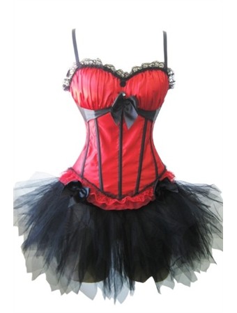 sexy red satin corset with skirt m1753C