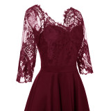 Long Sleeve Mesh Sexy Red Lace Girl Wedding Dress CD1714