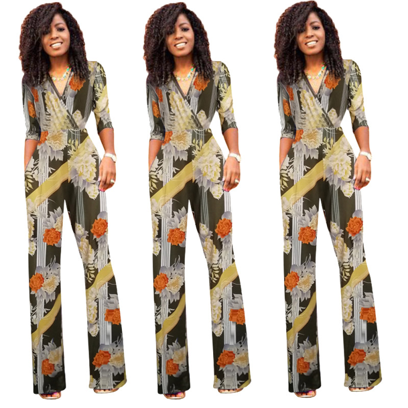 Women Half sleeves Flower Print Jumpsuit M8309