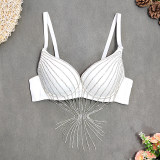 Rhinestone Suspender Tassel Vest Scrub Top Nightclub Stage Style Bra KN8373